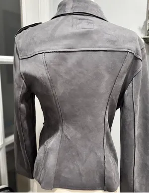 KUT from the Kloth Faux Suede Grey Moto Jacket thumbnail 6