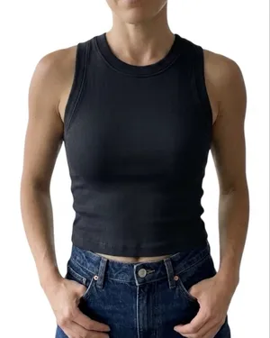 Zara Black Ribbed Muscle Tank Sleeveless Shirt M Form Fitting Cropped thumbnail 1