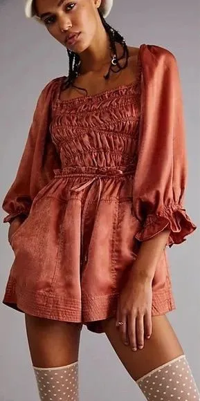 NWOT Free People cassidy romper in rust Orange Velvet Small thumbnail 1