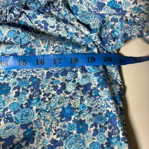 J Crew Liberty Blue Floral Cotton Smocked Ruffle Yoke Blouse M thumbnail 7