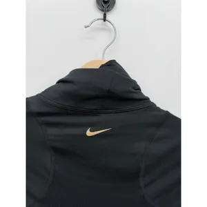 Nike Pro Dri-FIT Women Black Funnel Neck Long Sleeve Training Top S Gold Swoosh thumbnail 5