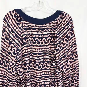 Vineyard Vines Large Top Silk Navy Blue Pink Fish Stripe Print‎ Long Sleeve 635 thumbnail 6