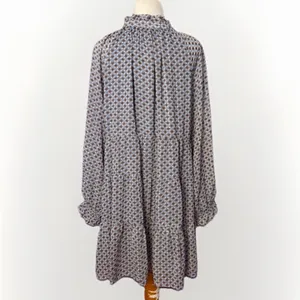 Karlie Tiered Mini Dress Long Sleeve Ruffle Neck Geometric Print Large thumbnail 3
