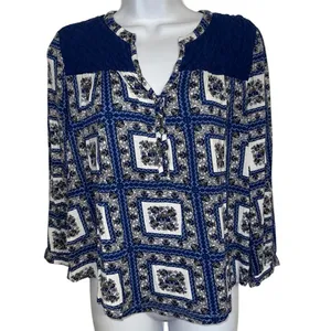 ANTHROPOLOGIE PORRIDGE Belmar Blue and White Popover Blouse EUC‎ Size XS thumbnail 2