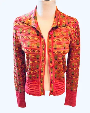 Zara Cactus Flower Polo Cardigan Sweater Pink Yellow Green Button Front S Desert thumbnail 5
