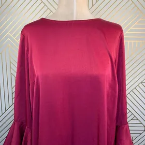 Bar III Bell Sleeve Ruffled Shift Dress‎ in Berry thumbnail 4