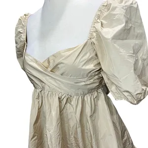 Aritzia Wilfred Opera Babydoll Dress Womens M Tan Cream Taffeta‎ Puff Sleeve thumbnail 3