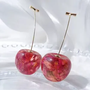 Pink and Gold Cherry Drop Earrings thumbnail 3
