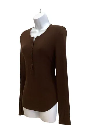 NY & Co Long Sleeve Henley Top Brown thumbnail 2