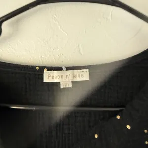 Peace n' love Blouse Womens Medium Black Gold Dot Long Sleeve Peplum‎ Top Boho thumbnail 4