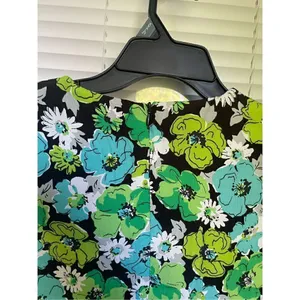 NWOT. Zara Draped Floral Blue Green Long Sleeve Cut Out Bodysuit M thumbnail 9