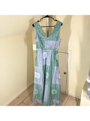 Universal Thread NWT Women's Green Gray Paisley Elastic Waist Maxi Dress Size XS thumbnail 7