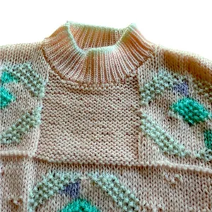 VTG 80’S Knit Sweater Sz M Pastel Pink Snowflake Mock Neck Chunky Cottagecore thumbnail 2