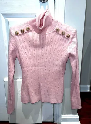 Shoulder Buttoned Pink Turtleneck Sweater thumbnail 1