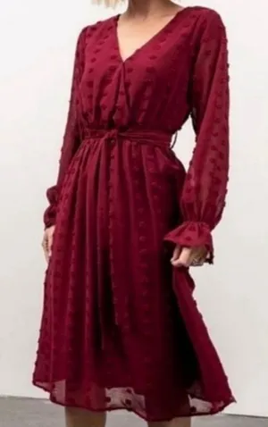 Baltic Born Paisley Dot‎ Midi Dress Burgundy Women's L thumbnail 1