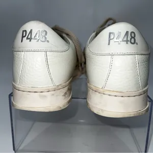 P448 White Leather Sneakers with Beige Accents thumbnail 8