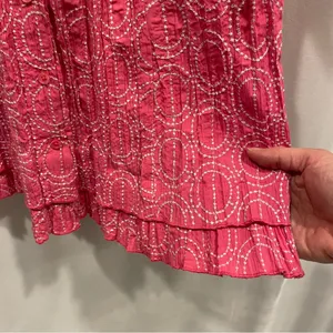 Vintage 90’s-y2k pink white embroidered crinkle short sleeve scallop hem blouse thumbnail 8