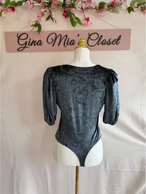 Free People Velvet Puff Sleeve Bodysuit , Size Medium thumbnail 2