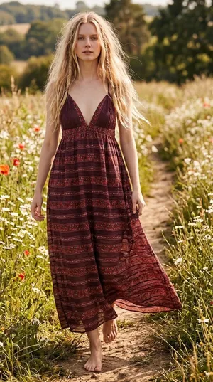 Free People Bohemian Retro 70s Floral Lace Lotus Maxi Dress Small Brown Floral thumbnail 1