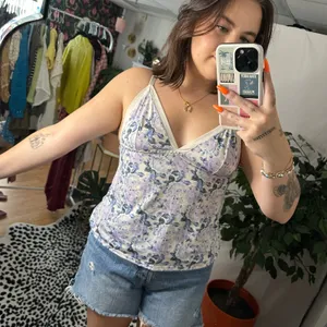 Jessica Simpson Y2K Floral V-Neck Cami Top Blue White Size Medium thumbnail 4