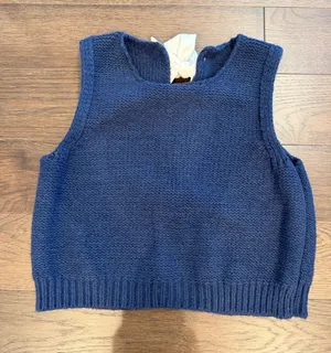 Women’s Navy Knit Sleeveless Sweater Top with Bow Detail Size S/M ? - C67-106 thumbnail 1