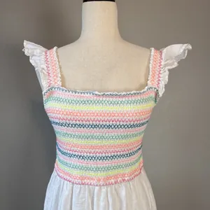 Vineyard Vines Flutter Sleeve Smocked Tiered‎ White Linen Midi Dress Size S thumbnail 3