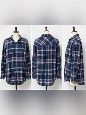 Aerie | EUC Cotton Navy & Purple Plaid Flannel Oversized Button-Down Shirt (S/M) thumbnail 3