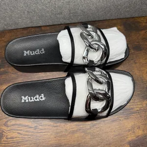 Chunky Platform Slides Black Clear Strap Silver Chain Sandals‎ Y2K Streetwear thumbnail 7