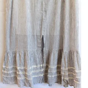 Caslon Striped Cotton Midi Dress Gray White Sleeveless Ruffle Summer M coastal thumbnail 5