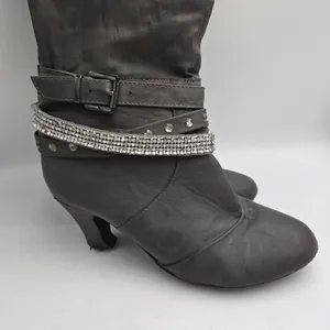 Vanity Gray Studded Rhinestone Knee High Boots Heeled Size 8.5 Alla VT thumbnail 3