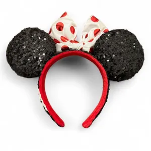 Disney Parks sequin White Bow Red Polka Dot Minnie Mouse Ears Headband thumbnail 3