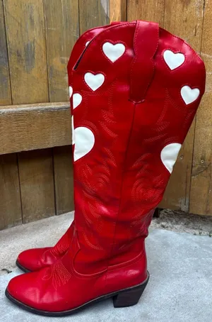Red and White Heart Cowgirl Boots thumbnail 1