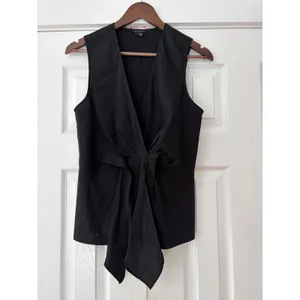 Theory Kenta Black Linen Blend Tie Front Vest Sleeveless Top V-Neck L thumbnail 2