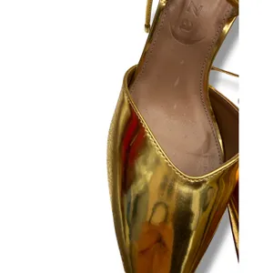 Vicenza Gold Metallic Sculptural Heel Pumps 39‎ Lace Up Pointed Toe Statement thumbnail 10