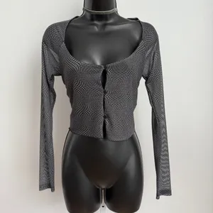 Cotton On Y2K baby Tee‎ cropped Mesh Button Up Crop Top Gray size M thumbnail 7