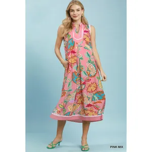 Umgee Paisley Floral Sleeveless Midi‎ Dress - Pink Mix - Large thumbnail 4