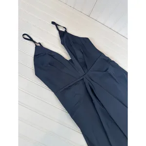 NWOT Lulus Caught Feelings Navy Blue Satin Ruffled Midi Dress Wedding Prom S thumbnail 4