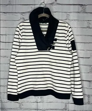 Lauren Ralph Lauren Striped Cowl Neck Sweater White & Black Sz L Cotton Knit Y2K thumbnail 1