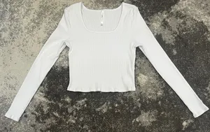 Fabletics Daily white ribbed long-sleeve square-neck crop top Size XL thumbnail 1
