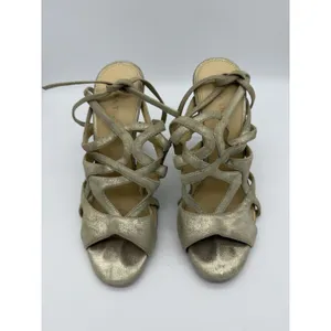 Ivanka Trump 4.25" Heels Womens 7.5 Beige Stiletto Tie Strappy Wedding Party thumbnail 2