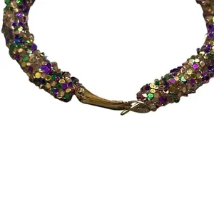 Sparkle Mardi Gras Purple Green‎ Gold Bling Hoop Earrings NWOT Party Sequins thumbnail 3