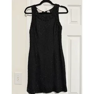 Vintage Laurence Kazar Black Silk Beaded Sequin Cocktail Dress NWT 80s 90s Small thumbnail 2