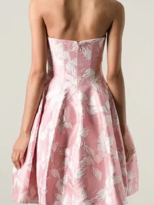 Halston Heritage Women’s Vie En Rose Strapless Pink White Floral Jacquard Dress thumbnail 5