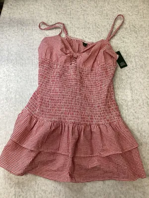 Wild Fable Red‎ White Gingham Smocked Tiered Mini Dress XXL New With Tags thumbnail 1