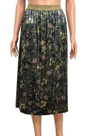 ModCloth XL floral velvet pleated midi swing skirt SK2 3642 thumbnail 1