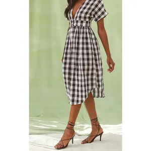 Lulus Checks Out Black‎ White Gingham Button Front Midi Dress Small thumbnail 5