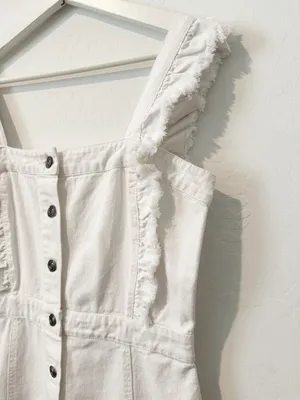 Elan Dress Size Medium White Denim Ruffle Frayed Button‎ Front Coastal Cowgirl thumbnail 5