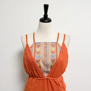 Free People Orange Ribbed Sleeveless Open Back Morning Rise Jumpsuit *FLAWS thumbnail 2