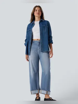 Halara Flex™ Mid Rise Barrel Leg Washed Casual Jeans thumbnail 7