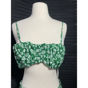 SHEIN Green Floral‎ Ruched Crop Top & High Slit Maxi Skirt Set Women's Size S thumbnail 3